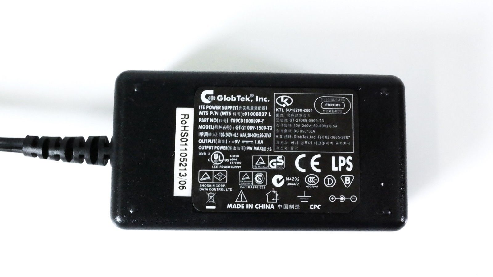 Genuine 9V 1.0A GlobTek Inc TR9CD1000L9P-Y GT-21089-1509-T3 9W Max AC Power Adapte Genuine 9V 1.0A GlobTek Inc TR9CD1000L9P-Y GT-21089-1509-T3 9W Max AC Power Adapte